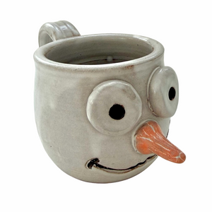 Mud Works Handmade 3D Snowman Mug Pottery Stoneware Surprise Snowflake